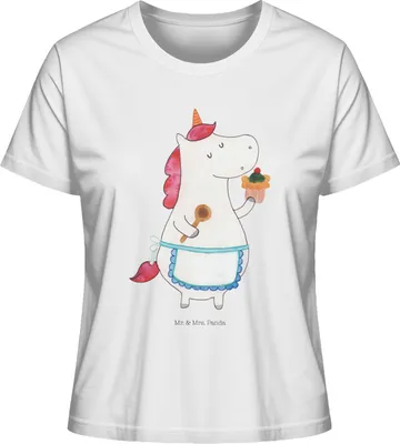 Produktbild von Mr. & Mrs. Panda Basic Shirt Damen Einhorn Küche Größe XL - Weiß - Geschenk, T-Shirt, Muffin, Backen, Kuchen, Torte, Oberteil, Einhörner, Unicorn