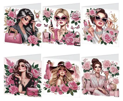 Productafbeelding van Set van 6 Diamant Schilderij Wenskaarten met Enveloppen