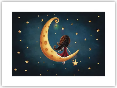 Produktbild von Poster - Poster ohne Rahmen - Kinder Mädchen Mond - 40x30 cm - Wand Bild - Wanddeko - Wandbilder - Kunstposter - Wandposter - Bilder - Kunstdruck - Wanddekoration - Wandbild - P2XAA40x30-4683