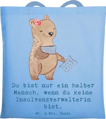 Produktbild von Mr. & Mrs. Panda Schultasche Insolvenzverwalterin Herz - Sky Blue - Geschenk, Einkaufstüte, Tote Bag, Laptoptasche, Jutebeutel, Tasche, Shopping