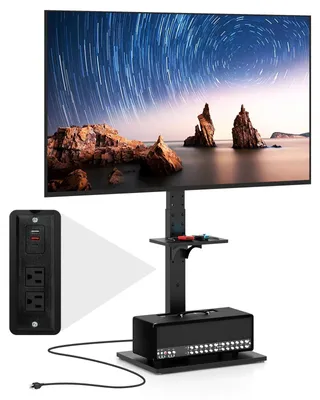 Image de Support TV - Support au sol - Pour téléviseurs plats et incurvés de 81 à 178 cm - Jusqu'à 50 kg - Réglable en hauteur de 108 à 132 cm - Inclinaison de 10° - Noir