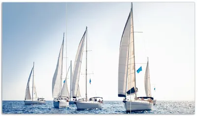 Produktbild von Wallario Herdabdeckplatte aus Glas, Größe 90 x 52 cm 3-teilig, Motiv Segelschiff auf dem Meer