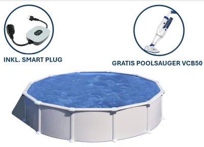 Produktbild von GRE Runder Stahlwandpool in Weiß KITPR558 – Ø 550 x 132 cm, Komplettset + GRATIS Elektrischer Poolreiniger VCB50