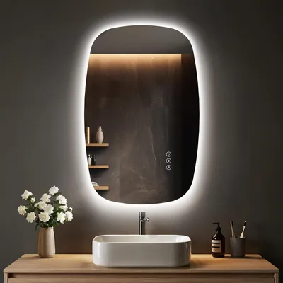 Immagine prodotto di Specchio da parete LED S'AFIELINA, 80x50 cm – Specchio da bagno illuminato, vetro HD, con dimmer, LED a 3 colori, antiappannamento, da appendere sia in orizzontale che in verticale