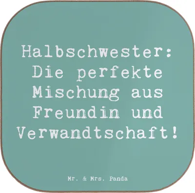 Produktbild von Mr. & Mrs. Panda Tassenuntersetzer Spruch Halbschwester Glück - Meeresbrise - Geschenk, gläseruntersetzer, Jubiläen, Freundin, Geschenkideen, Tischuntersetzer, Coaster
