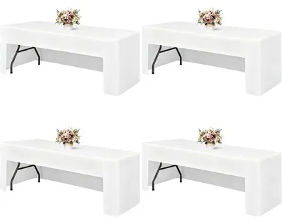Immagine prodotto di Tovaglia bianca, set da 4, per tavoli rettangolari da 6 piedi, dimensioni 241x75x73 cm, in poliestere, lavabile