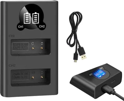 Produktbild von Trade-Shop USB-C Doppel Akku Dual Schnell-Ladegerät für 2 Akkus mit LCD kompatibel mit Panasonic Lumix DMC-TZ90 DMC-TZ91 DMC-TZ96 DMC-ZS100 DMC-ZS110