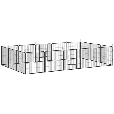 Produktbild von Welpenauslauf modular 16 Elemente, 2 Türen, Stahl, 3,2x3,2x1 m, Grau