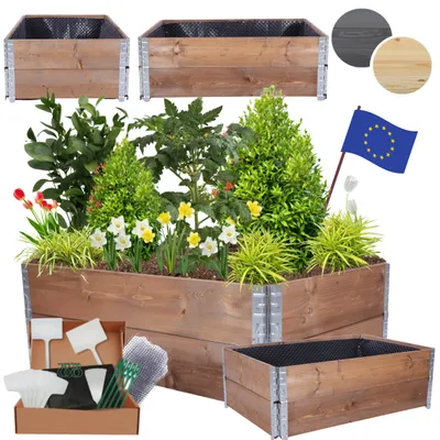 Produktbild von MODO24 Hochbeet Holz, Noppenfolie, Pflanzrahmen, Kräuterbeet, Gemüsebeet, Massivholz Kiefer, 40x120x80 cm, Braun, ZP10