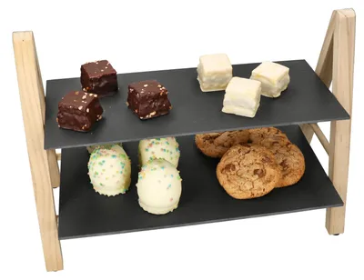 Produktbild von Etagere Erika 2-stöckig Schieferplatten auf Holzgestell Buffet & Kuchen