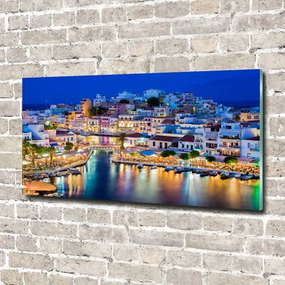 Produktbild von Tulup Glas-Bild -140x70- Wandkunst Dekorative Wand für Küche & Wohnzimmer - Sehenswürdigkeiten & Architektur - Kreta Griechenland - Blau