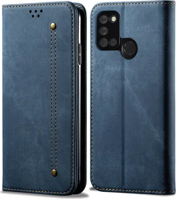 Produktbild von OPPO Realme 7i Hülle, LaimTop Denim Leder Brieftasche Magnetverschluss Flip Bookstyle Schutzhülle mit Standfunktion für OPPO Realme 7i Blau