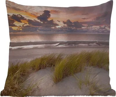 Produktbild von MuchoWow® Outdoor Kissen - Sonnenuntergang - Düne - Strand - Pflanzen - Meer - 45x45 cm - Wetterfest - Lounge Kissen - Fotokissen - Dekoratives Kissen