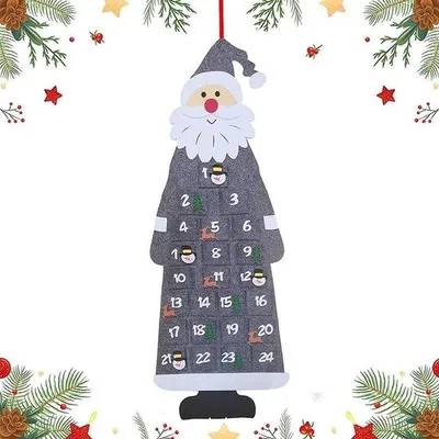 Productafbeelding van Advent kalender kerstman - grijs vilt - DIY kerstdecoratie - vrolijke sfeer voor kerst