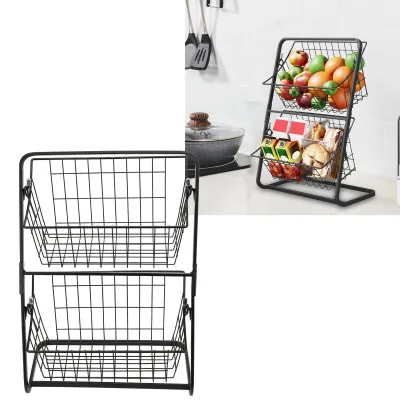 Immagine prodotto di Cesto per frutta da cucina a due livelli, con contenitore di stoccaggio Acciaio al carbonio