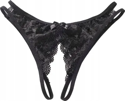 Produktbild von Damenunterhosen - Offene Slips - Sinnliche Strings - Mit Ausschnitt - Mit Spitze - Slips - Schwarz