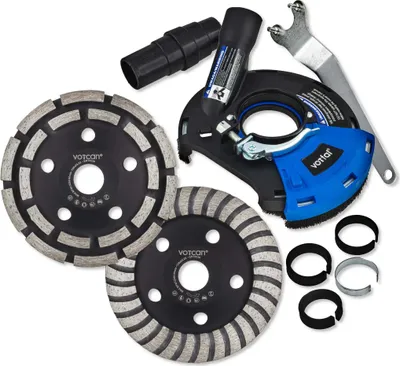 Produktbild von Absaughaube für Winkelschleifer + 2x PREMIUM Diamantschleiftopf 125 mm Beton Turbo Segment Stein Estrich