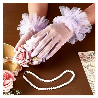 Produktbild von Kurze Tüll-Rüschenhandschuhe für Hochzeiten und Bräute, Netzstoffhandschuhe für Teepartys und Abendveranstaltungen, formelle Kleiderhandschuhe für Kostümzubehör