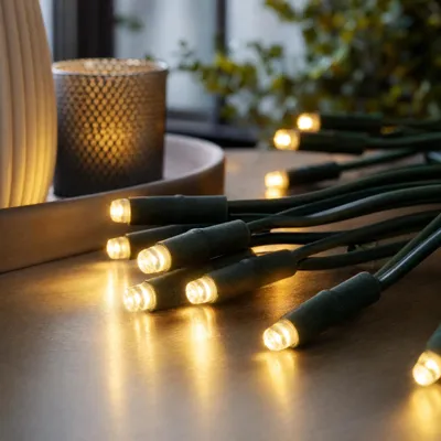 Lichtkette 10 LEDs, 1,35 m, warmweiß, grünes Kabel, Innenbereich