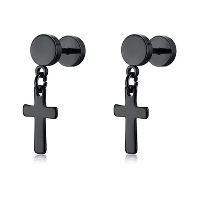 Produktbild von Fake Plugs mit Kreuz Anhänger: Ohrstecker Edelstahl Schwarz