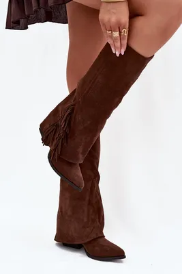 Produktbild von Damen Slip-On Cowboy Stiefel Mit Absatz Und Fransen Braun Zalia 37