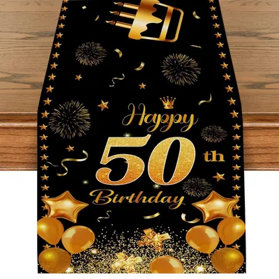 Produktbild von Tischläufer 50 Geburtstag Schwarz Gold 180x35cm