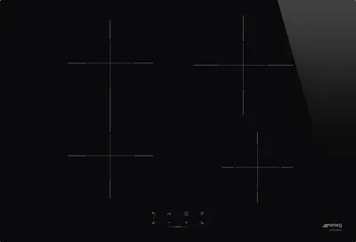 A black induction hob with four cooking zones and controls at the bottom.
