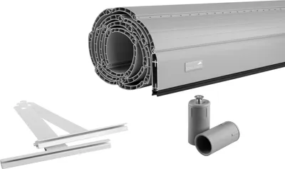 Produktbild von Schellenberg Rolladenpanzer Set PVC Maxi für 60 mm Stahlrohrwellen, inkl. Rolladen-Aufhängefedern, Aluminium-Endleiste und Rolladenstopper, individuell kürzbar, 70 x 90 cm, grau, 39003