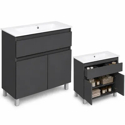 Produktbild von Waschtisch mit Unterschrank Badschrank Sink Gäste WC Toilette Schublade Türen Regal Badmöbelset Gästebad Badzimmerset 80x40x83,7, KI-generiertes Bild