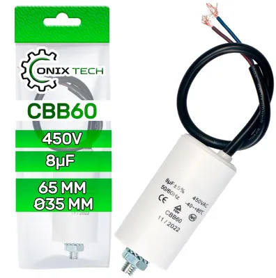 Motor-Kondensator CBB60, 8 µF, 450 V, 65 mm, Ø 35 mm