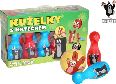Produktbild von Kegelspiel für Kinder mit Maulwurf-Motiv, 10 Kegel 19 cm, 2 Kugeln Durchmesser 10 cm
