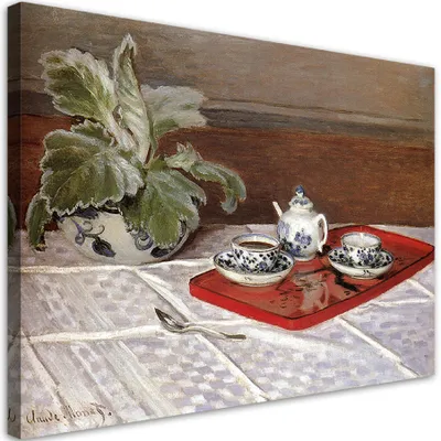 Produktbild von Leinwandbild  Stillleben Teeservice - Claude Monet 100x70 Feeby Bunt bild für die wand bereit zum aufhängen