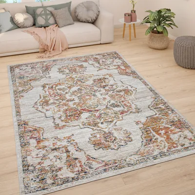 Image de Tapis de salon à poils courts vintage pastel motif oriental moderne dimensions 60 x 100 cm
