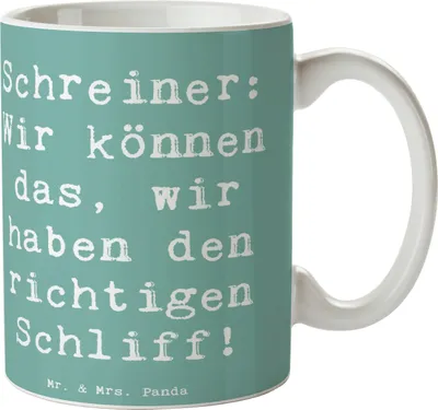 Produktbild von Mr. & Mrs. Panda Tasse Spruch Schreiner Kompetenz - Meeresbrise - Geschenk, Schreinerberufe, Geschenke für Berufstätige, personalisierte, Beruf, Berufsalltag, Kaffeetasse
