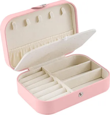 Produktbild von Reise-Schmuckkästchen, Leder-Schmuck-Organizer für Frauen und Mädchen, doppellagiges Schmucketui, Aufbewahrungsboxen für Ohrstecker, Ringe, Halsketten