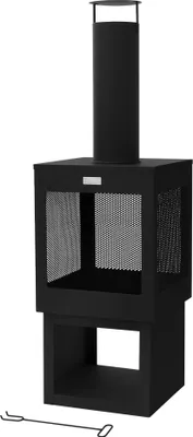 Produktbild von ML-Design Gartenkamin mit Schornstein, 128x40 cm eckig Schwarz, Stahl, Outdoor Terrassenofen mit Schürhaken, abnehmbarem Dach, Holzablage