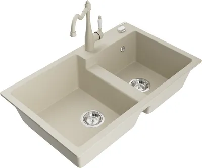 Produktbild von Mexen Tomas 2-Becken-Granitspüle mit Mischbatterie Carla, Beige - 6516-69-670700-69