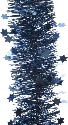 Productafbeelding van 5 stuks! Guirlande lametta ster d10 cm en h270 cm nachtblauw Kerst Decoris