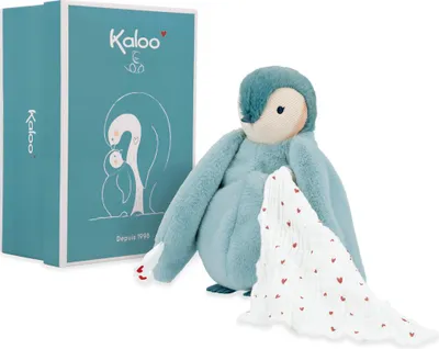 Image de Kaloo Doudou pingouin vert avec son écharpe à bisous - Doudou peluche