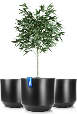 Produktbild von BigDean 3X Blumentopf Style ø 46 cm anthrazit mit herausnehmbaren Innentopf - wetterfester Blumenkübel aus bruchsicherem Kunststoff - Pflanzkübel groß