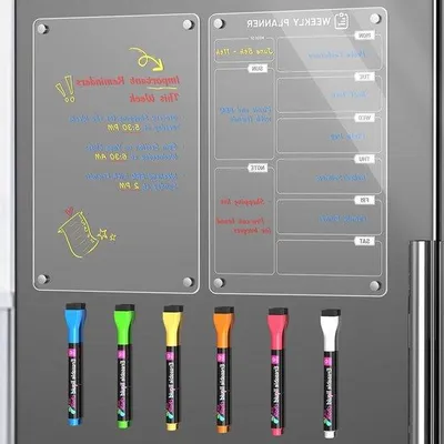 Immagine prodotto di Set di 2 lavagne magnetiche cancellabili per appunti settimanali - A4 (30 x 20 cm) con 6 gessetti