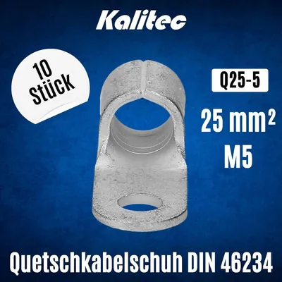 Productafbeelding van 10 stuks Kalitec Q25-5 krimpkabelschoen, 25mm², M5, ongeïsoleerd, met duwstempel, geschikt voor meer-, fijn- en fijndraadige geleiders. Kabelschoen 25mm² conform DIN 46234