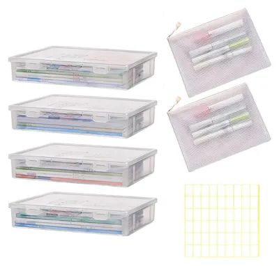 Image de Lot de 4 boîtes de rangement transparentes format A4 avec couvercles