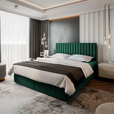 Produktbild von Masseno Boxspringbett BRESEL 140x200 cm Komplett-Set mit Bonell Matratze und Topper, Polsterbett mit Bettkästen -Grün, KRONOS 19