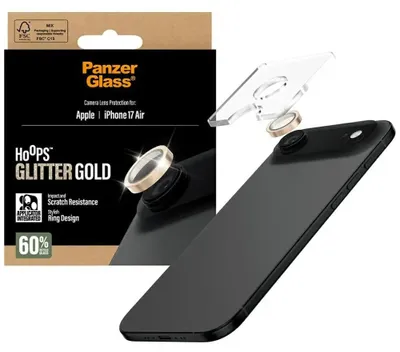 Immagine prodotto di Vetro temperato per iPhone Air, PanzerGlass Hoops Glitter Gold Camera Lens Protector, Trasparente e Oro
