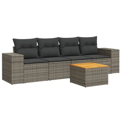 Produktbild von 5-tlg. Garten-Sofagarnitur mit Kissen Grau Poly Rattan