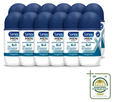 Productafbeelding van 12 x Sanex Men Deo Roll-on Active Control 53 ml - Voorraadverpakking - 12 stuks