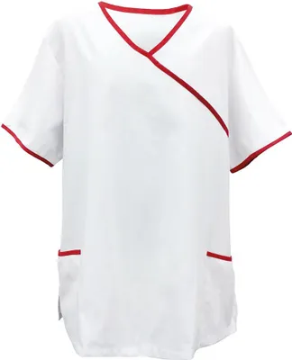 Produktbild von Schlupfkasack weiß mit Paspel rot Gr. 5XL : rot : 50% Baumwolle 50% Polyester 175 g/m² : 5XL
