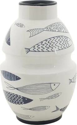 Image de Mauro Ferretti Vase poisson Ø 21x31 cm blanc bleu