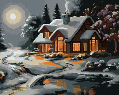 Produktbild von Zuty - Malen nach Zahlen - SCHNEEBEDECKTES HAUS NACH EINBRUCH DER DUNKELHEIT (D. RUSTY RUST), 40x50 cm, mit Keilrahmen (bereits gespannt)